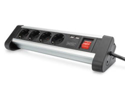 Digitus Steckdosenleiste – 4× Schuko (Typ E/F), 2× USB, 1,5 m, mit Schalter, Schwarz/Silber