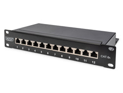 Digitus Patchpanel – 12× RJ-45, Cat6a geschirmt, 10 Gbit/s, 1U, Metall, Schwarz