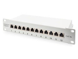 Digitus Patchpanel – 12× RJ-45 10G, geschirmt, 1U, Metall, Grau