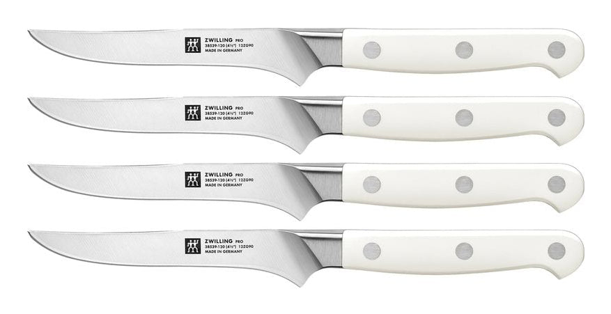 ZWILLING Pro le blanc Steakmesser – 4er-Set, 33 cm, Glatter Schliff, Edelstahl, Kunststoffgriff, Weiss