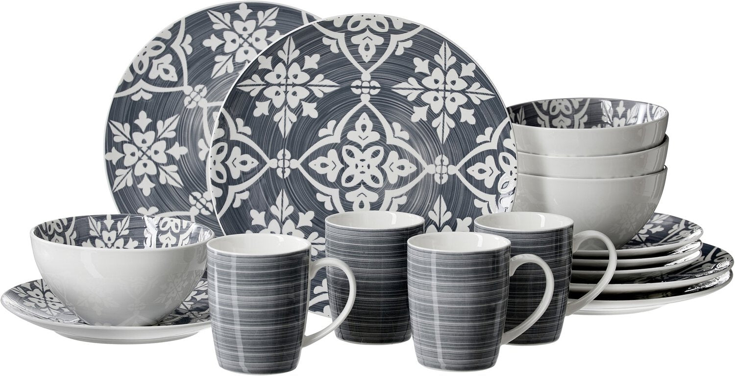 Ritzenhoff & Breker Geschirrset Salina – 16-teilig, Ø 26,5/15,5 cm, Steinzeug, Grau, spülmaschinenfest