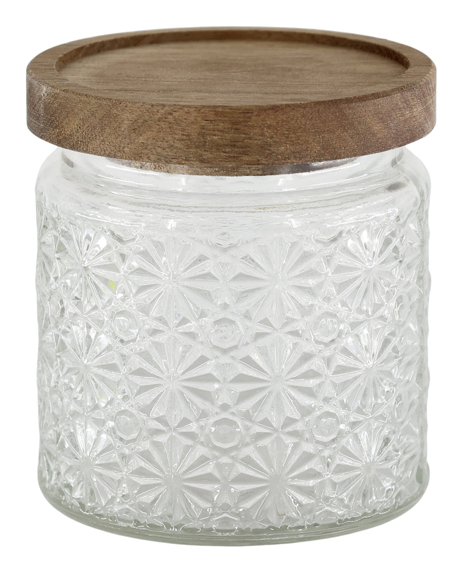 Chic Antique Vorratsdose 450 ml, Ø 10 × 11 cm, Glas/Akazienholz/Silikon, Transparent/Holz