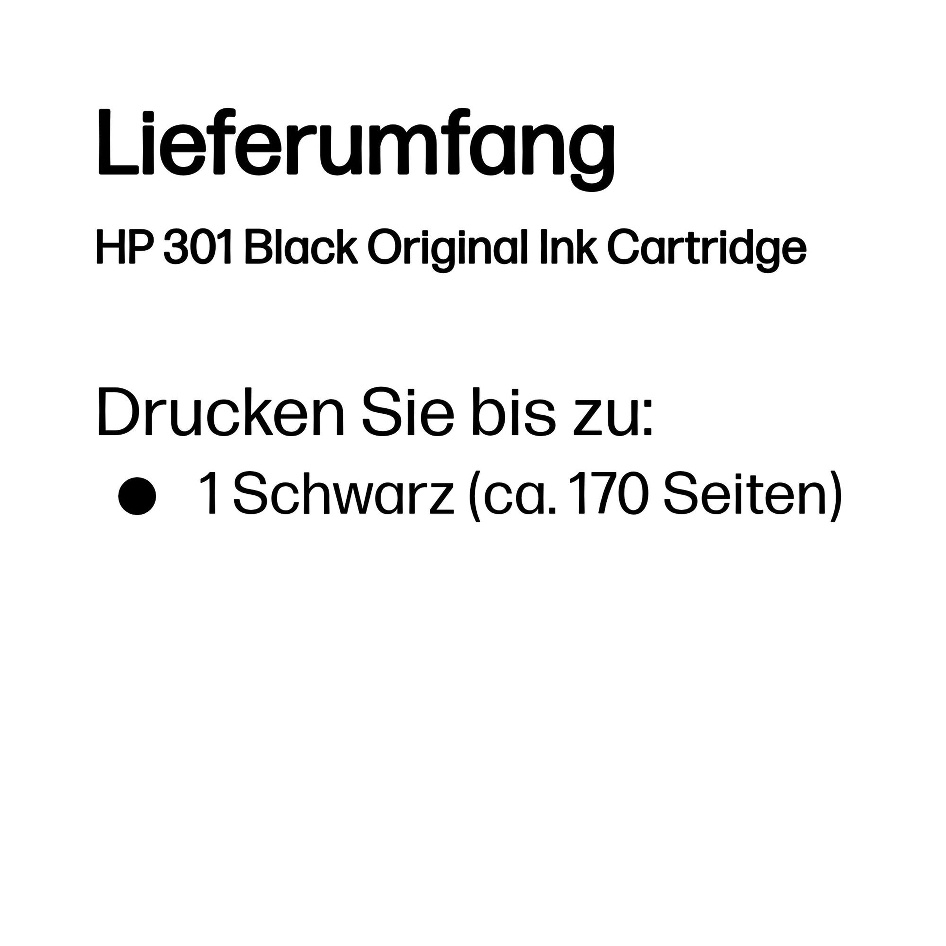 HP 301 Schwarz Tintenpatrone (Original) – 170 Seiten – für HP DeskJet 2540 – CH561EE