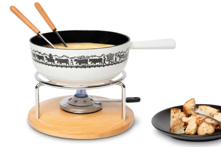 Stöckli Käsefondue-Set Sätnis 22 cm, 8-teilig, für 6 Personen – mit Pastenbrenner, Metall, für Induktion, braun