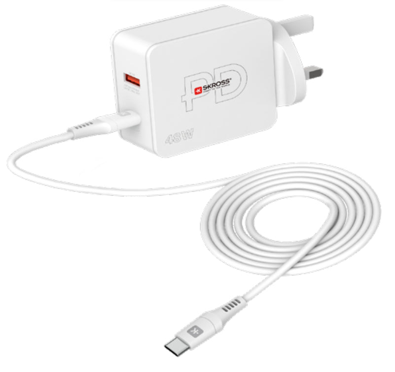 Skross Netzladegerät – 48 W, 1× USB-C, 1× USB-A, QC 3.0, weiss