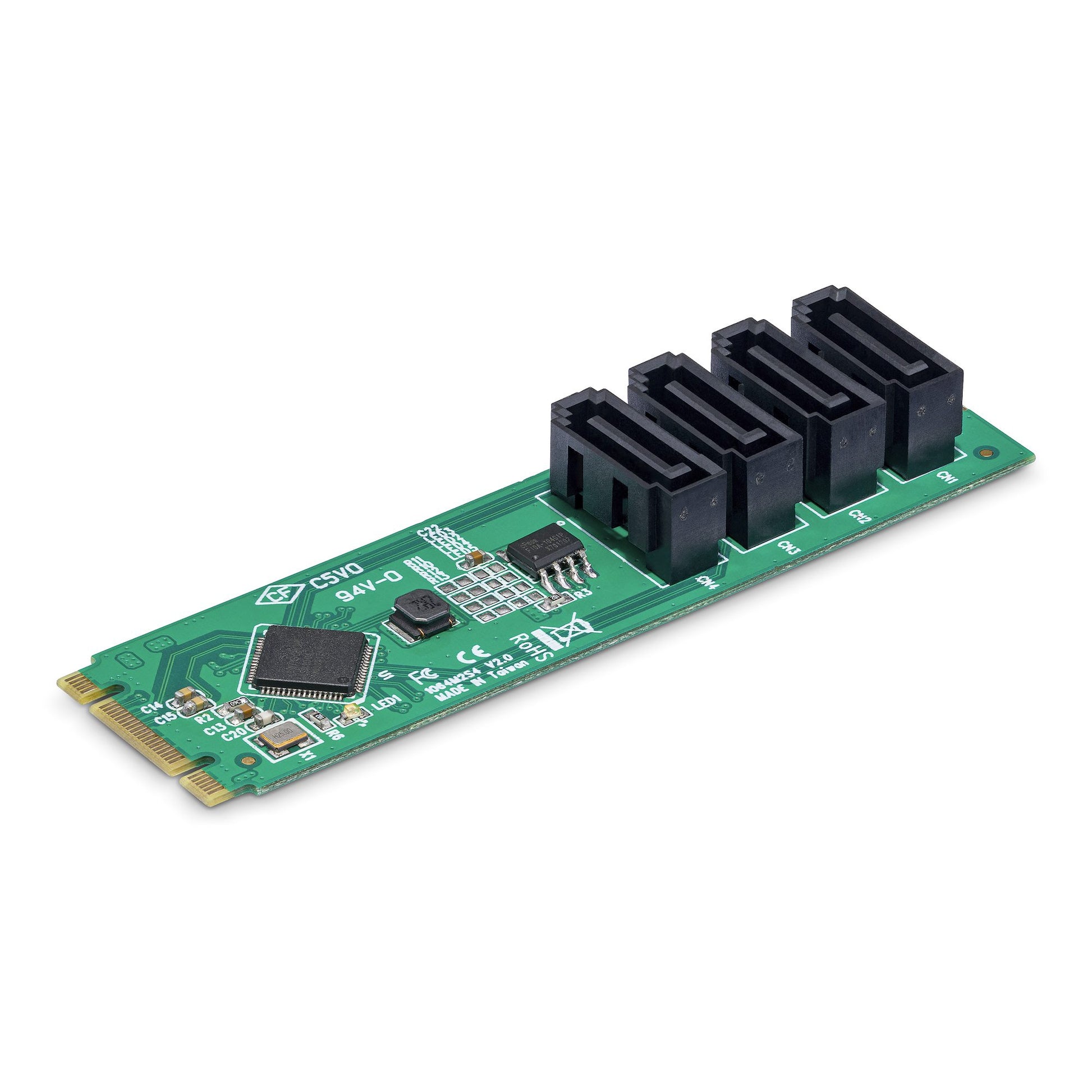 StarTech.com M.2 zu 4× SATA Adapterkarte – PCIe 3.0, 4× SATA, Hot-Swap, Port-Multiplier – Grün