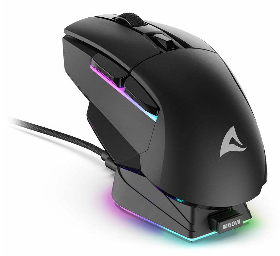 R-Go Tools Sharkoon SKILLER SGM50W – Gaming-Maus – Kabellos (2,4 GHz), 6400 DPI, RGB-Beleuchtung, Rechtshänder, Schwarz