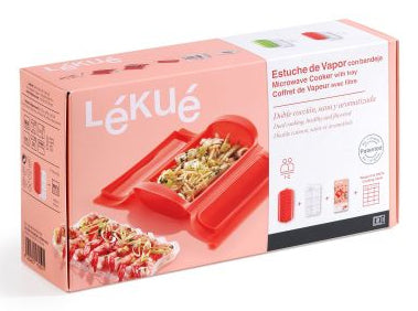 Lékué Mikrowellen-Dampfgarer 650 ml, 12,4 × 24 × 5 cm, Silikon, Rot