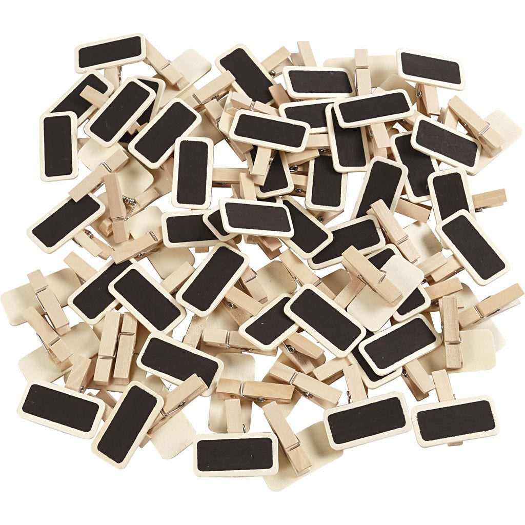 Creativ Company Minikreidetafel – 40 × 20 mm – Holz, schwarz – inkl. Klammern – 100 Stk.