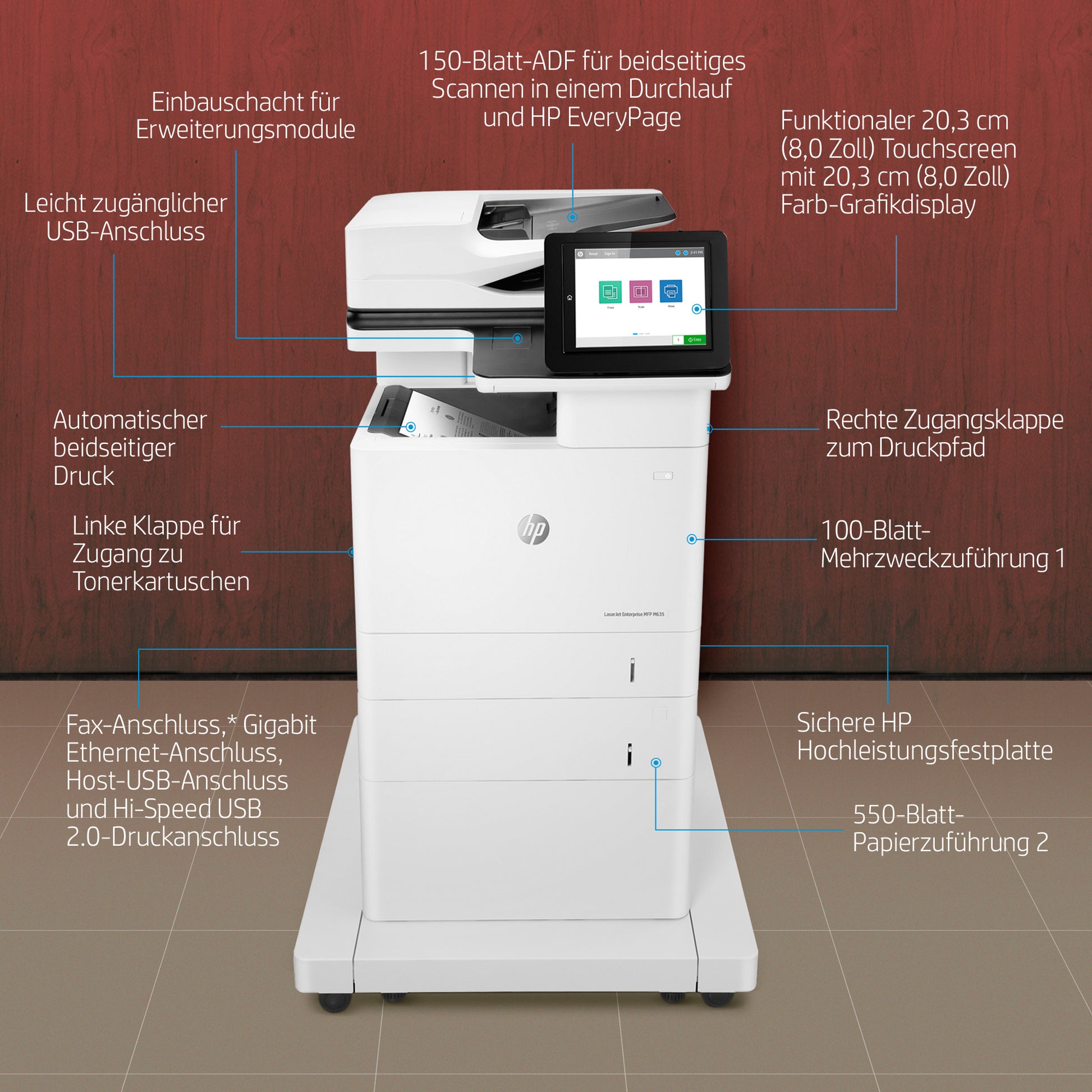 HP LaserJet Enterprise M635FHT – S/W Laser-MFP A4 – 61 ppm S/W