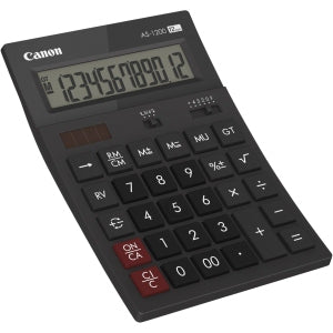 Canon Tischrechner AS-1200 – 12-stellig, LCD, Prozent/Rundung, Solar + Batterie, Schwarz