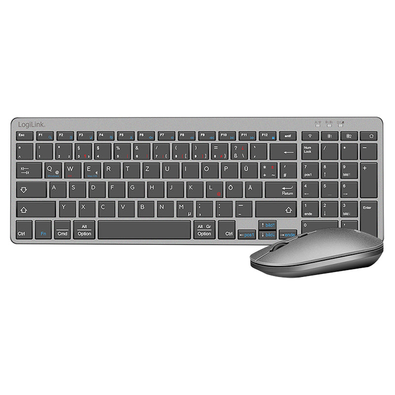 LogiLink Tastatur-Maus-Set – Bluetooth & 2,4 GHz – QWERTZ (DE) – Grau/Anthrazit