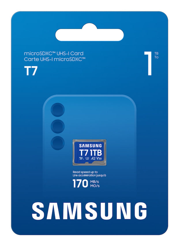 Samsung T7 microSDXC 1 TB – UHS-I, U3, V30, A2, 170 MB/s Lesen, Blau