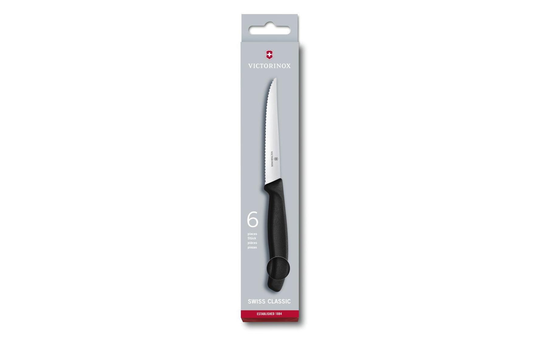 Victorinox Steakmesser-Set – 6-teiliges Set, 11 cm, Wellenschliff, Edelstahl, Kunststoffgriff, Schwarz