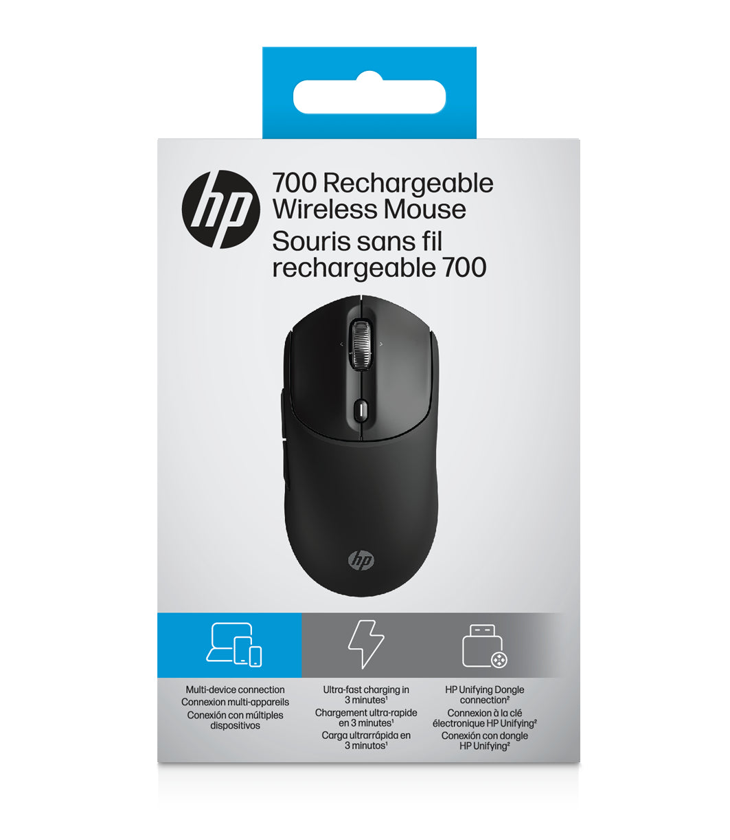 HP 700 – Maus – Kabellos (Bluetooth/2,4 GHz), 6000 DPI, beidhändig, Schwarz