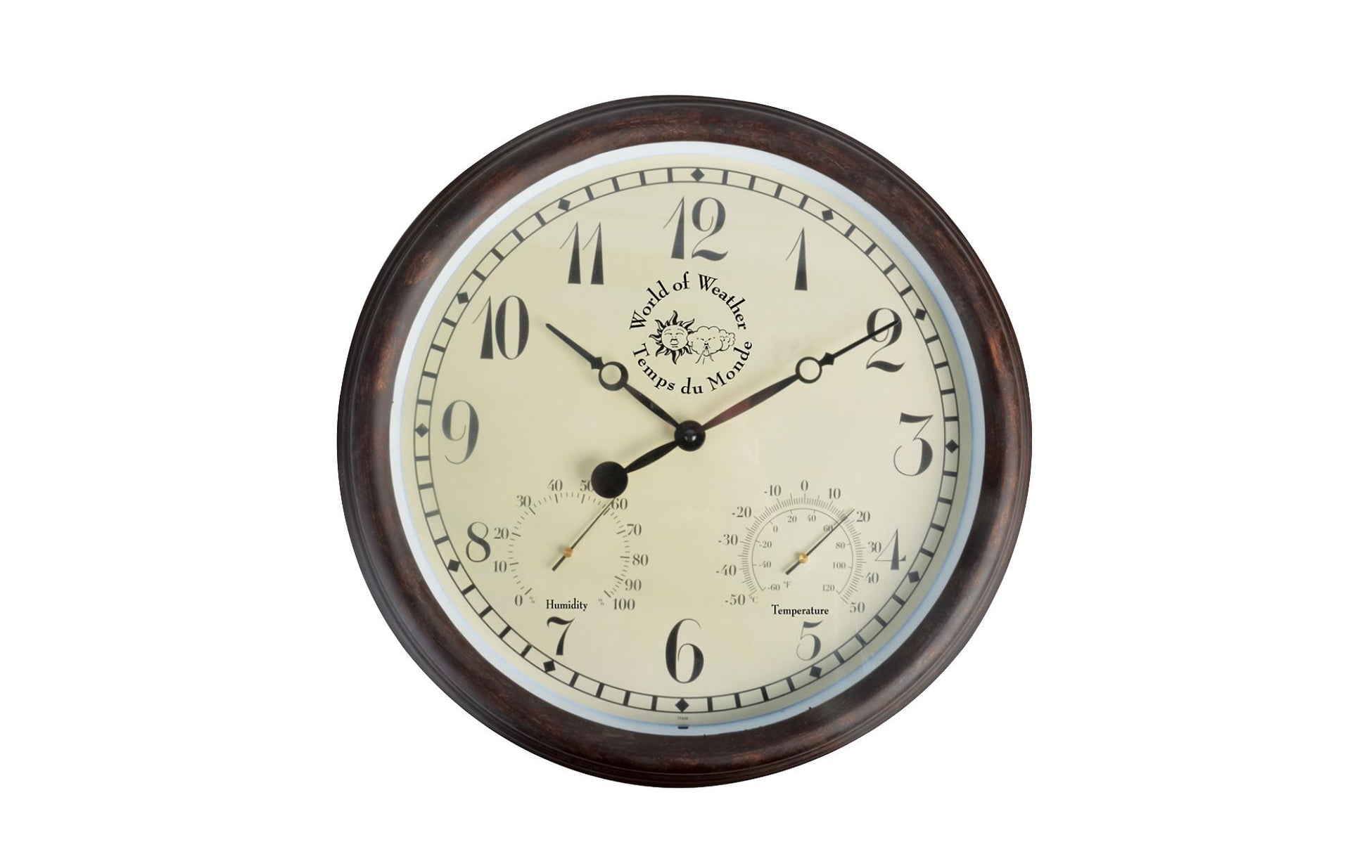 Esschert Design Wanduhr – Ø 38 cm, braun, Kunststoff, Hygrometer