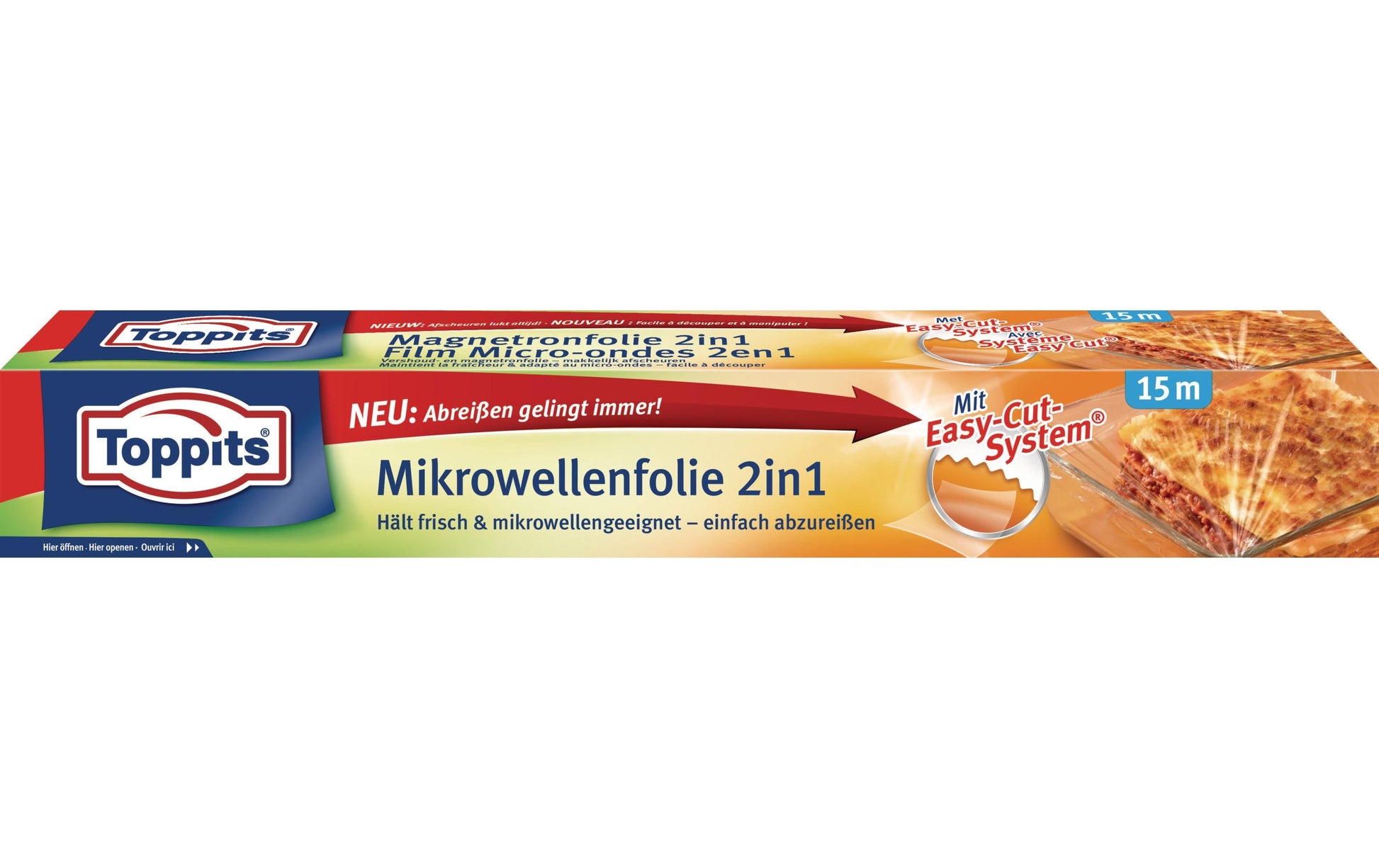 Toppits Mikrowellenfolie 15 m × 32,5 cm, Polyethylen (PE), Transparent, Mikrowellenfest