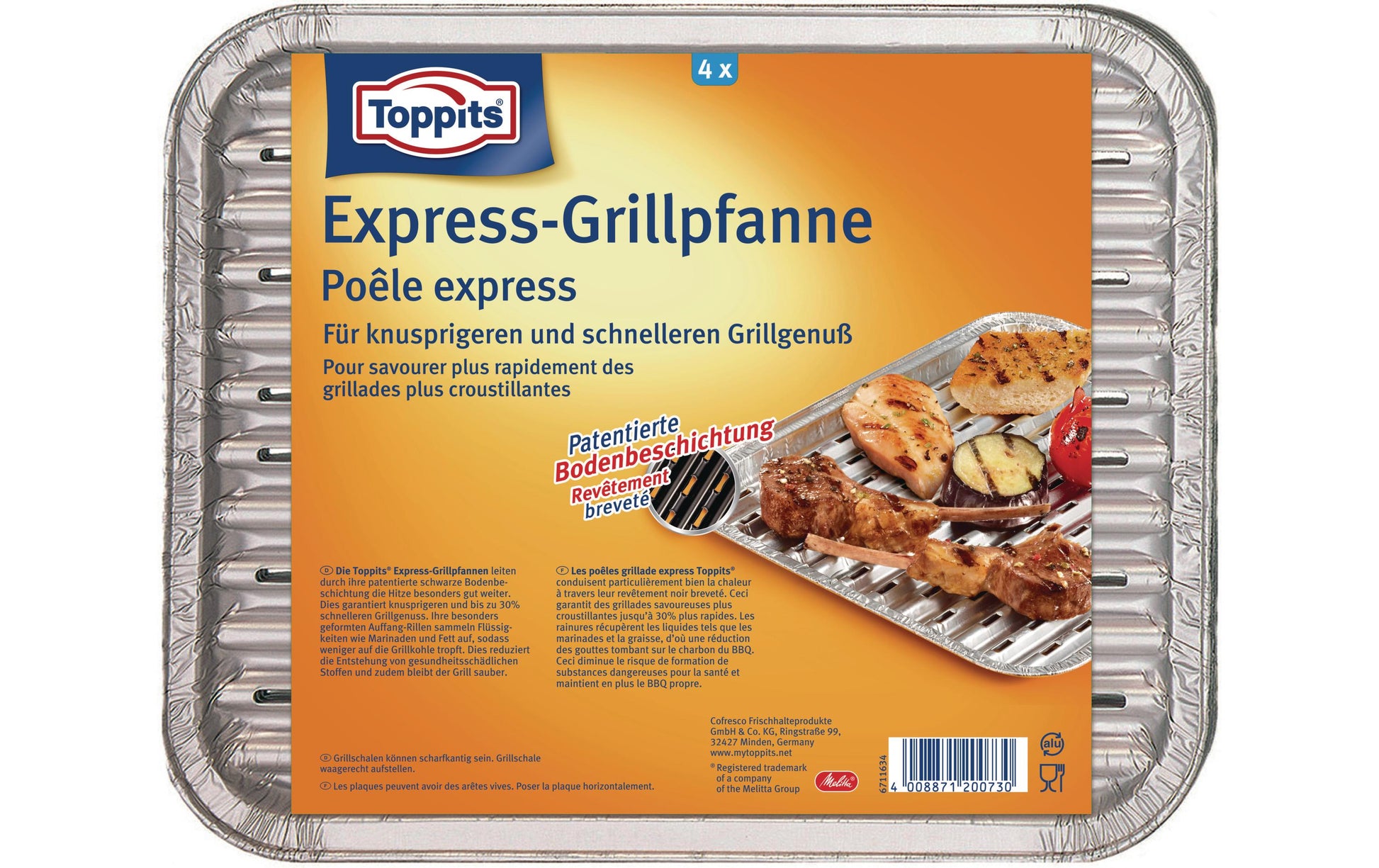 Toppits Grillpfanne 28 × 22 cm, 4 Stk., silber