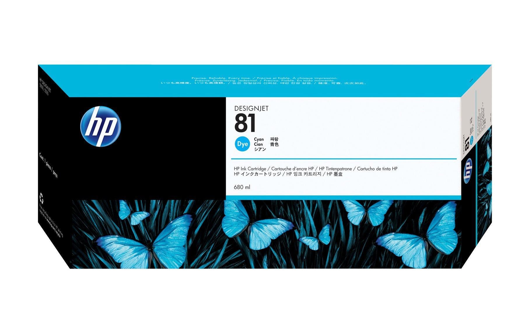 HP Tintenpatrone 81 (C4931A), cyan, 680 ml, original – für Designjet 5000 PS