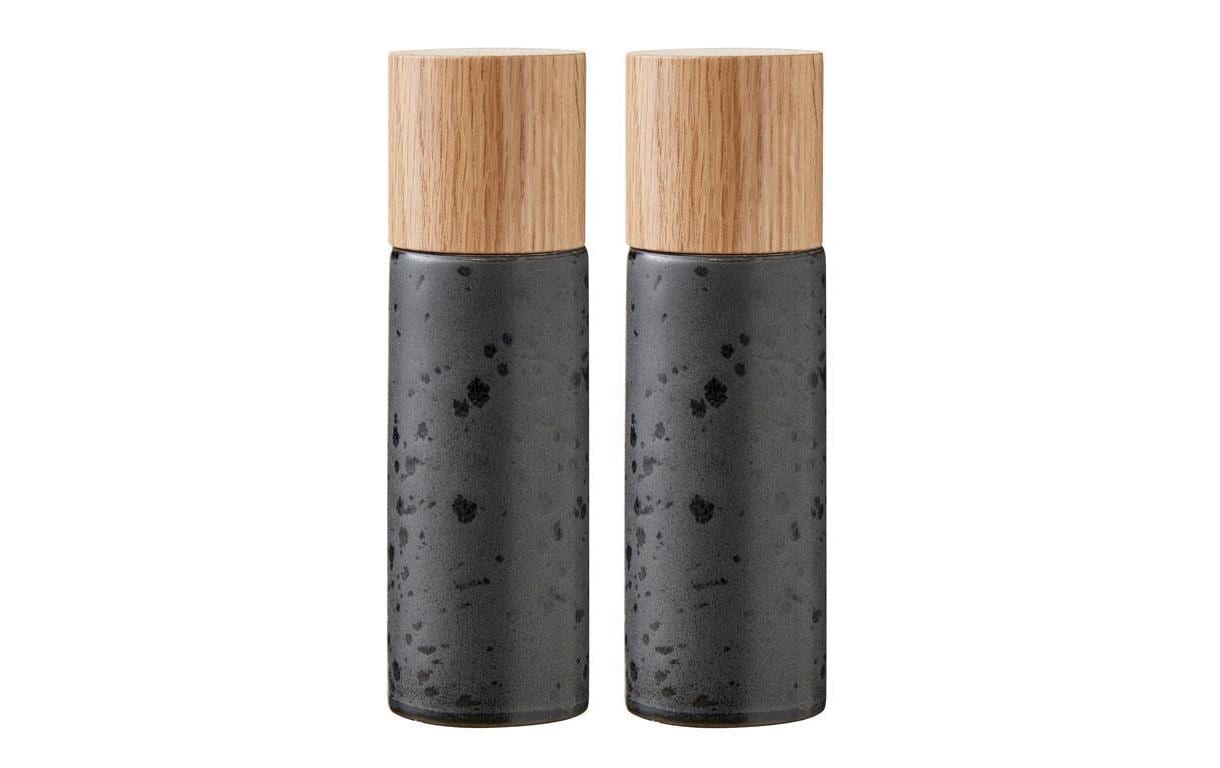 BITZ Salz- und Pfeffermühle Ø 5 × 16,7 cm, Holz/Keramik, Schwarz, 2er-Set
