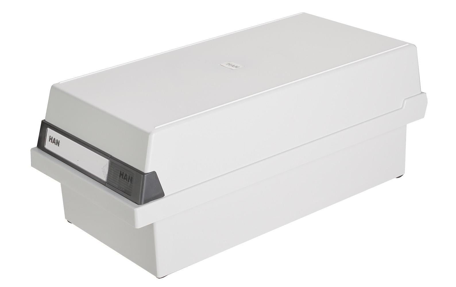 HAN Karteikasten 956-11 – für A6 quer – mit Deckel, für 1300 Karten, Polystyrol (PS), grau