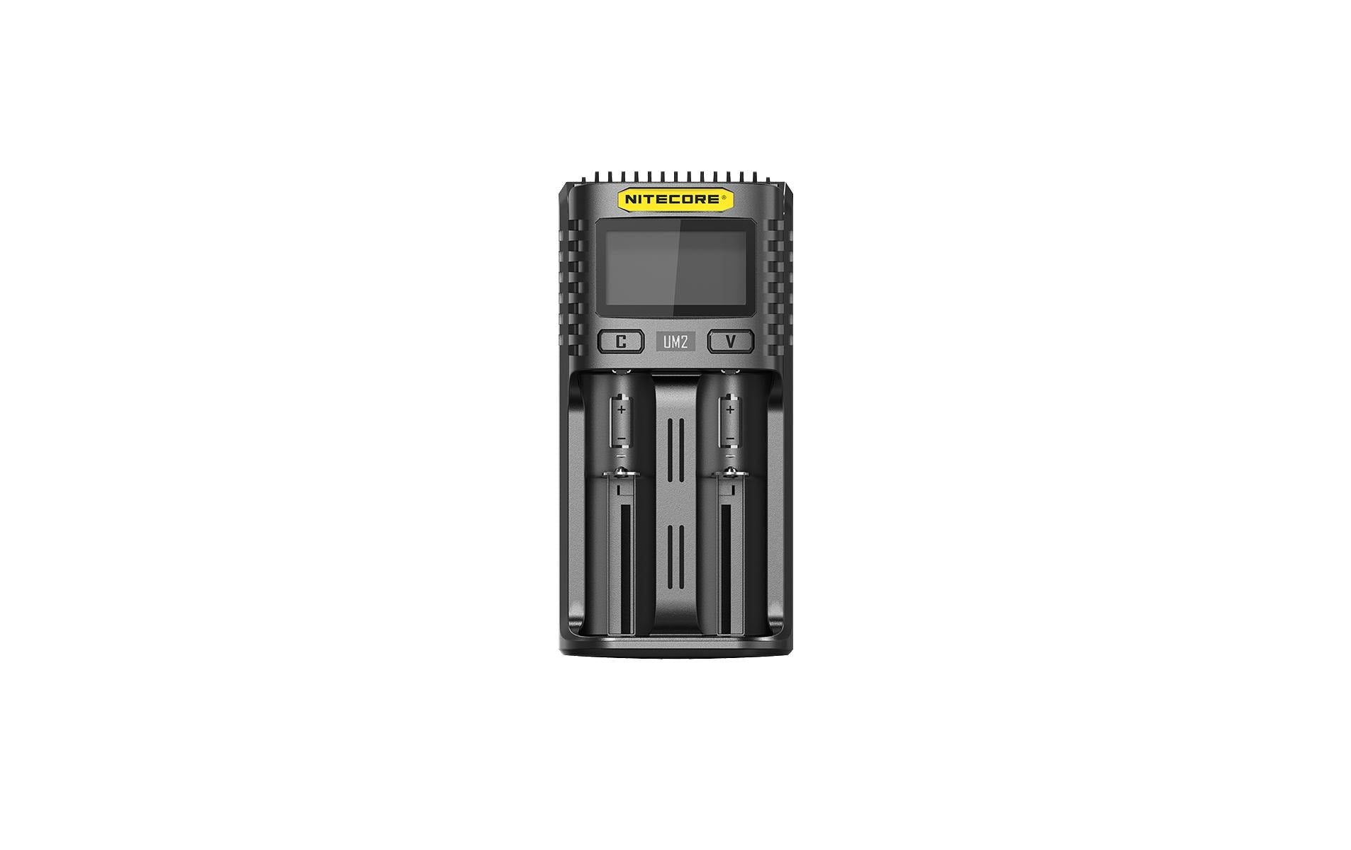 Nitecore UM2 Batterieladegerät 2× – für LiFePO4, Li-Ion, NiMH, NiCd – LCD, USB-C – schwarz
