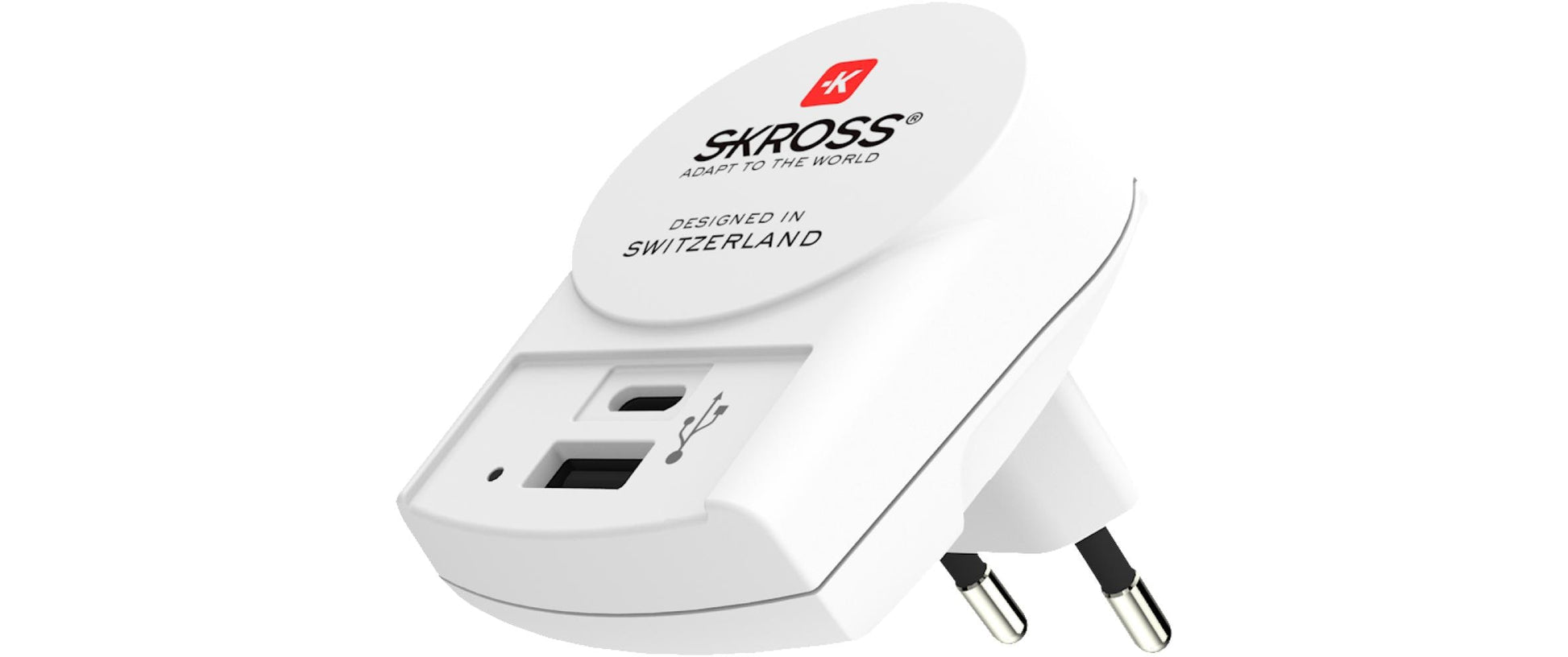 Skross Euro USB Ladegerät 2 Port USB-Ladegerät 40 W – USB-C×1, USB-A×1 – EU-Stecker (Typ C), weiss