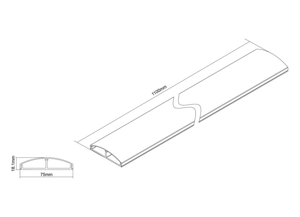 Multibrackets KKS 75-1100 Kabelbrücke – 1,1 m – Aussen 75×17 mm – Aluminium – Schwarz, 2 Kanäle