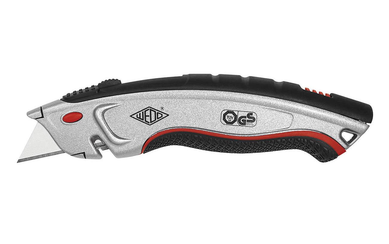 Wedo Profi P – Sicherheitsmesser mit 25 mm Trapezklinge, TÜV/GS, Edelstahl, Schwarz/Silber