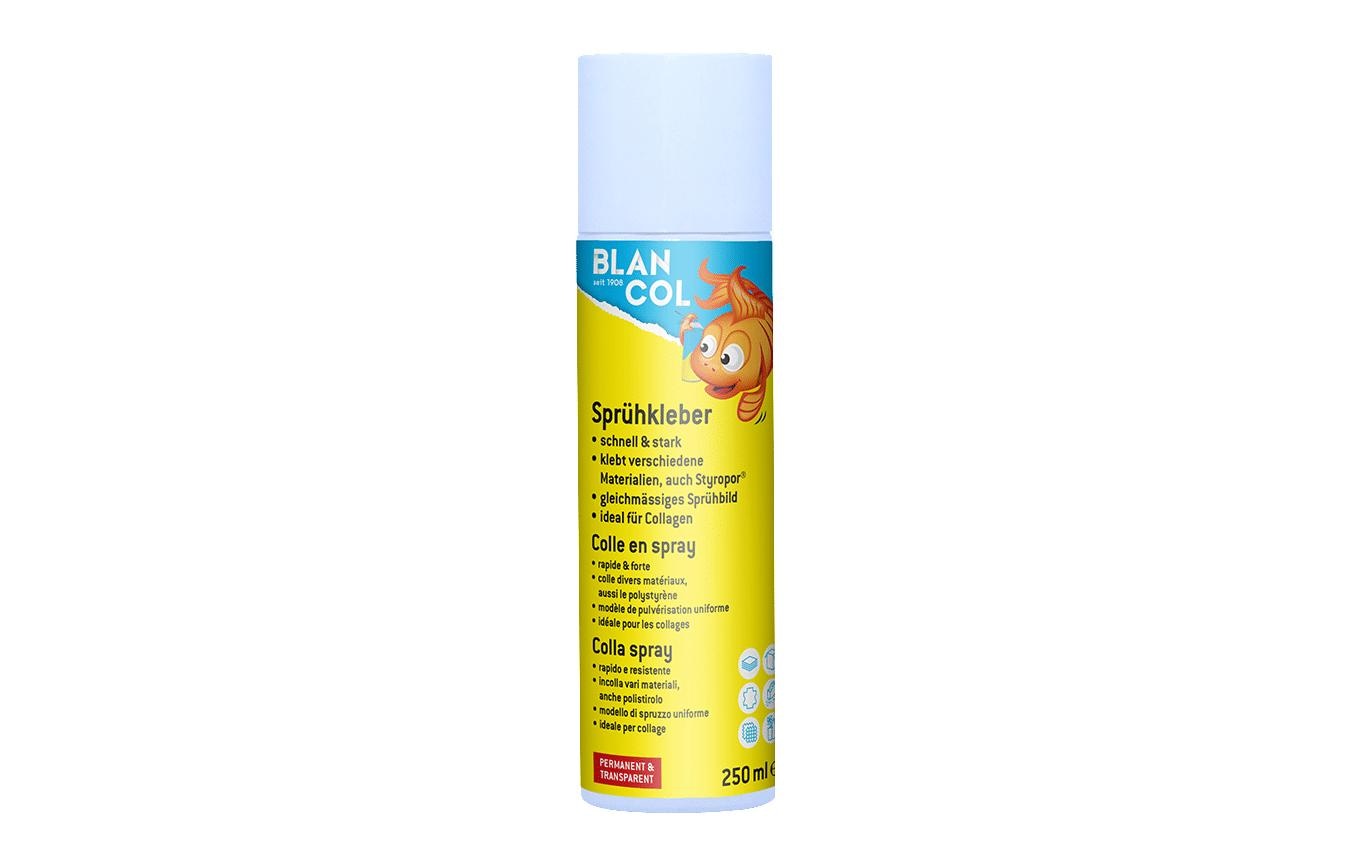 BLANCOL Sprühkleber – Sprühdose, permanent, transparent, tropffrei, 250 ml, für Karton, Metallfolien u. a.