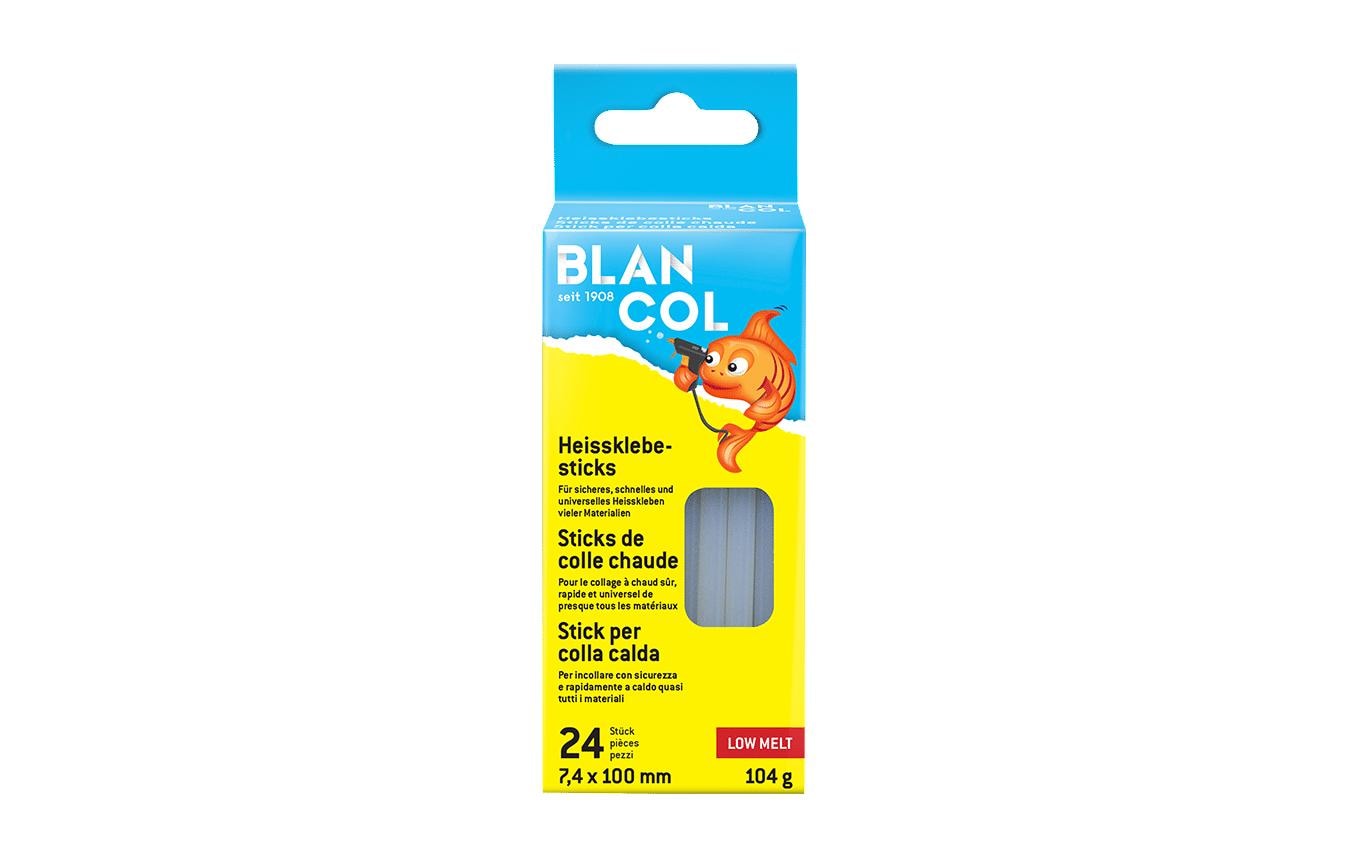 BLANCOL Heissklebepatronen Low Melt 105 °C – Ø 7,4 × 100 mm – 24 Stück – Weiss, geruchsarm – für Basteln