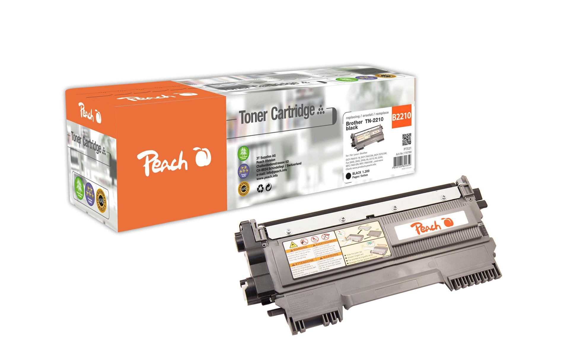 Peach TN-2210 Schwarz Toner – Kompatibel – 1'200 Seiten – für Brother DCP-7060 D/DCP-7060 N/DCP-7065 DN und andere