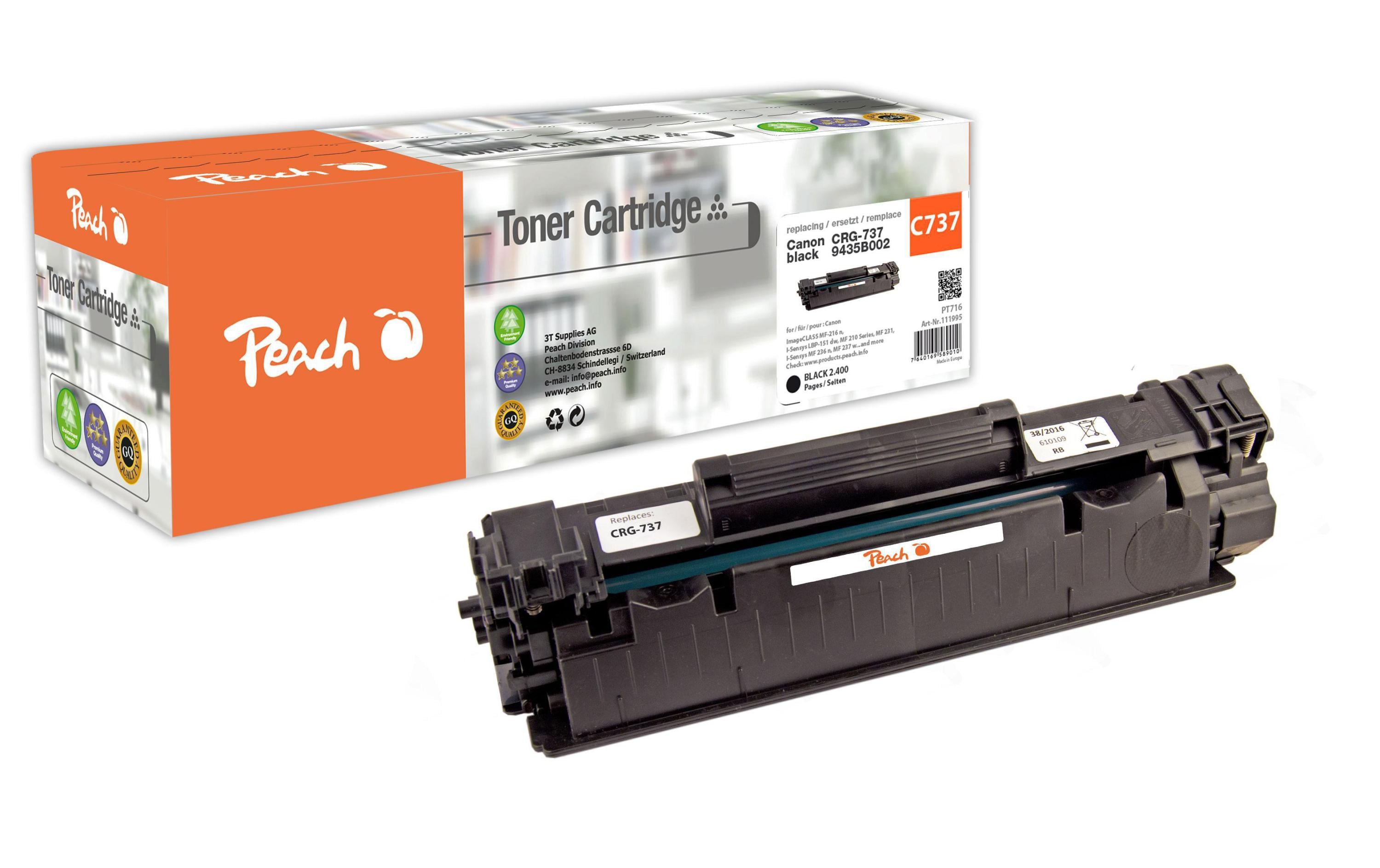 Peach Toner 9435B002/CRG-737 – schwarz, 2400 Seiten – für Canon iSensys MF211, MF216n, LBP-151dw und andere