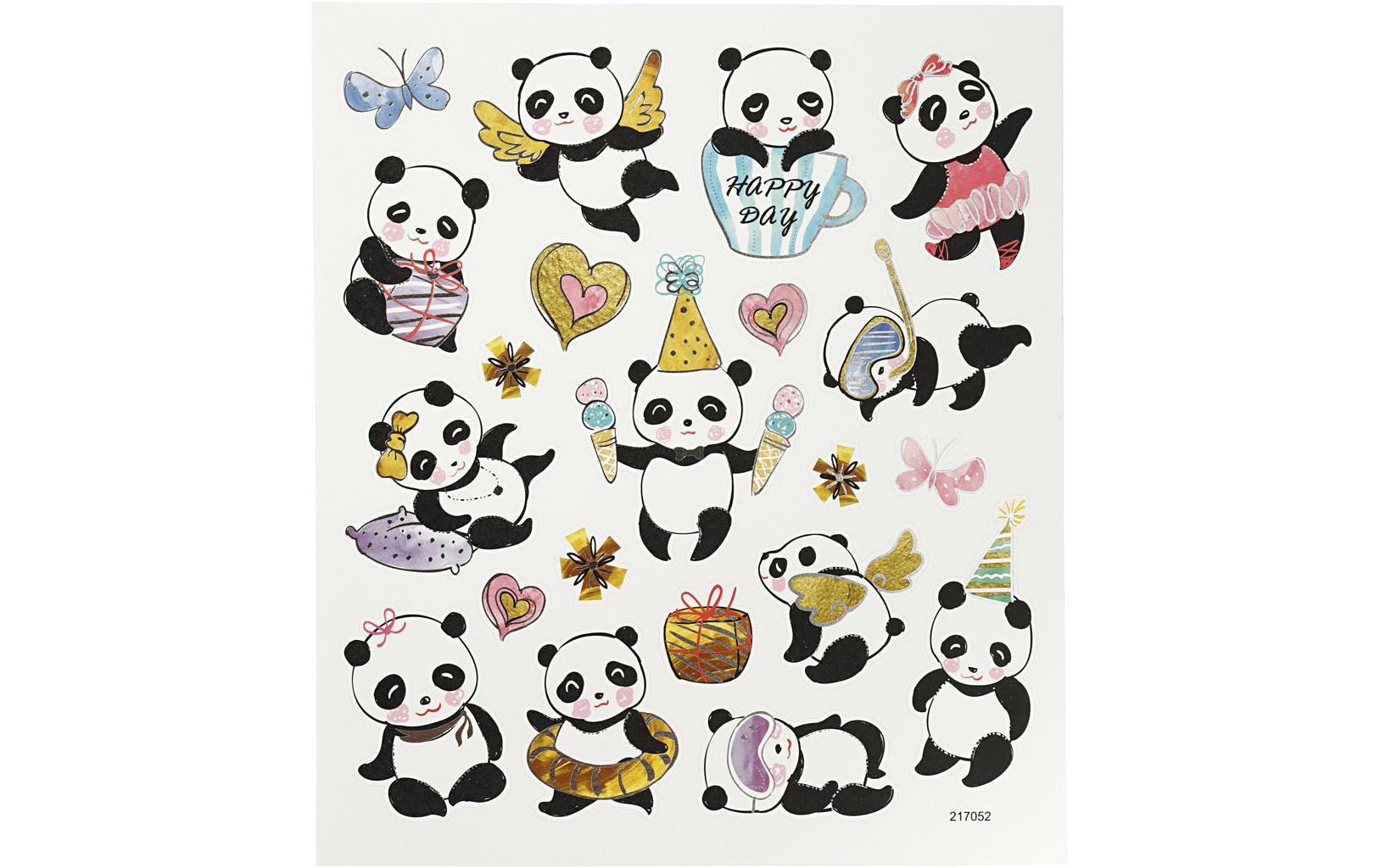 Creativ Company Sticker – 15 × 16,5 cm, Panda, mehrfarbig – 1 Bogen/21 Sticker, Folie, Papier