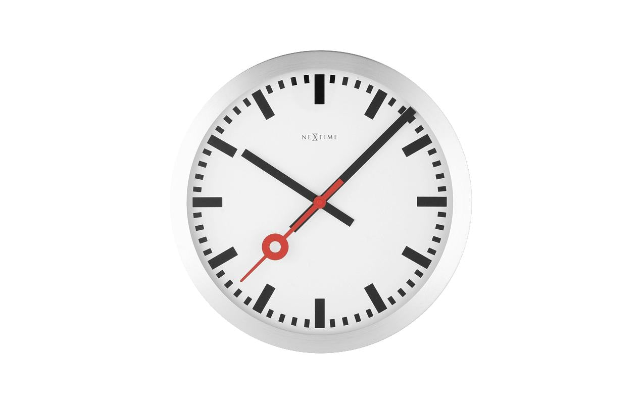 NeXtime Wanduhr Station – Ø 35 cm, silber, Aluminium