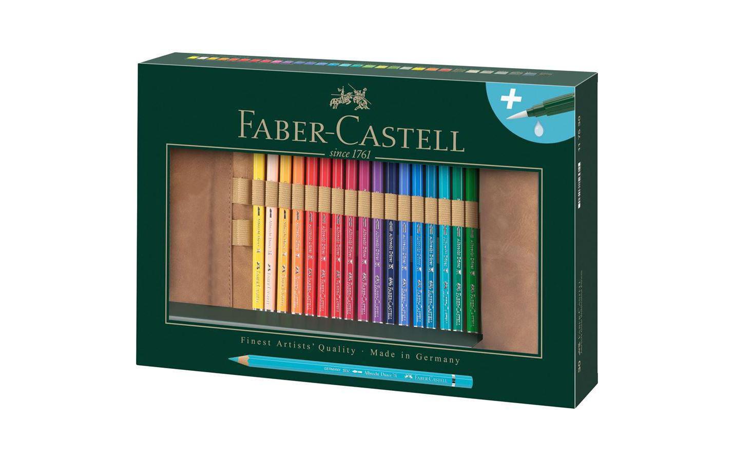 Faber-Castell Aquarellbuntstift, mehrfarbig, 30er-Etui – inkl. Wassertankpinsel (6 ml), Ø 3,8 mm