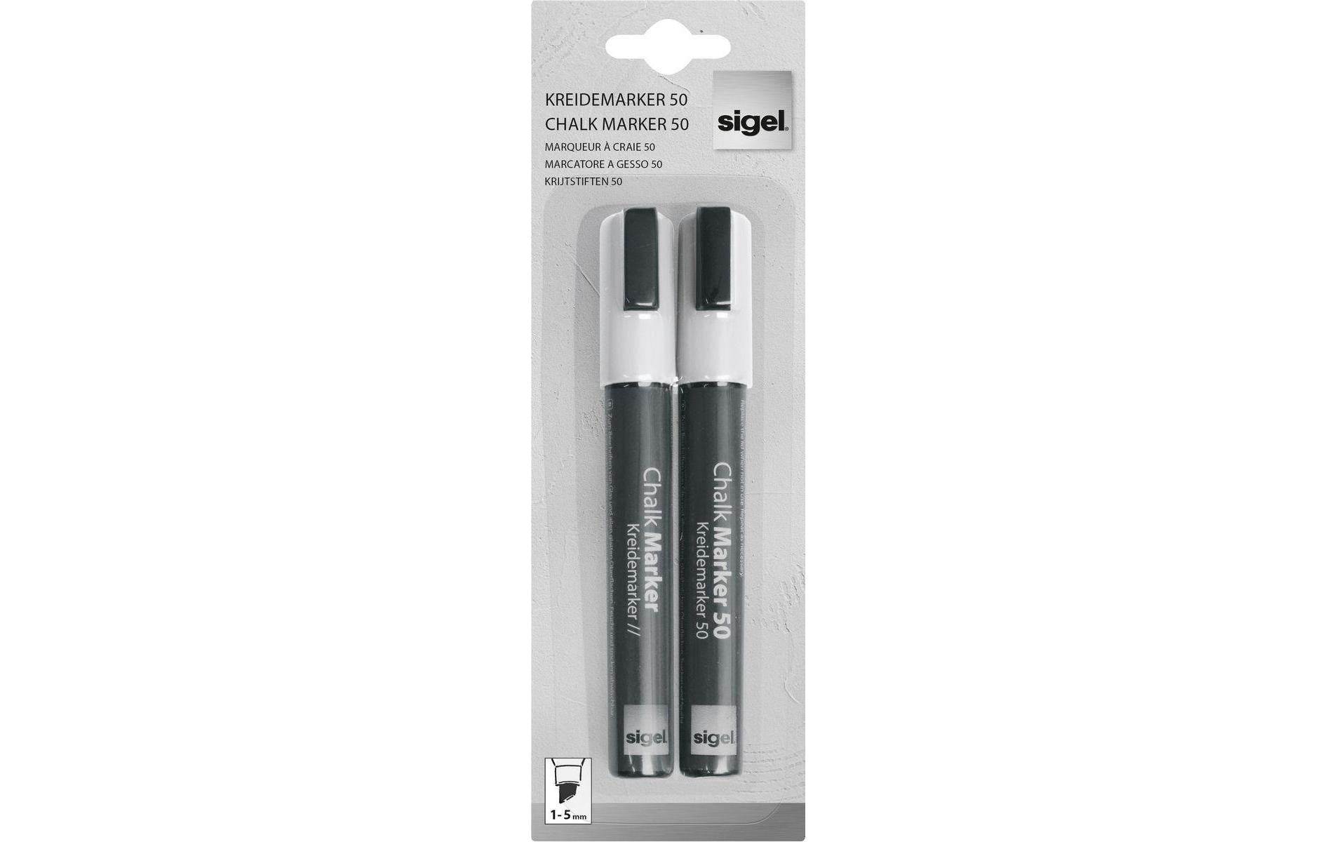 Sigel BA184 Kreidemarker – Keilspitze 1–5 mm – 2er-Set, Weiss, für Glas/Spiegel