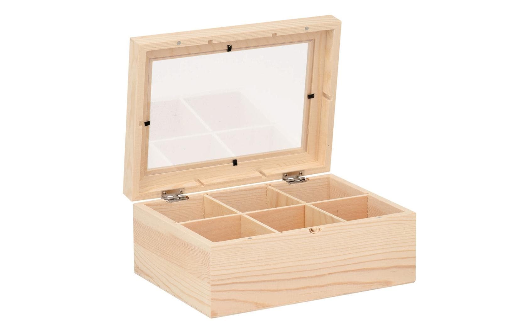GLOREX Teebox Aufbewahrungsbox (mit Deckel, 6 Fächer) – Holz – Natur – 220 × 90 × 160 mm