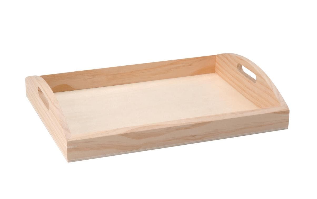 GLOREX Tablett – 37 × 28 × 7 cm, Holz (Kiefer), Beige, mit Griff