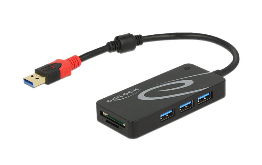 DeLOCK USB-Hub – USB-A, 3× USB-A, SD/microSD, für Windows/Mac/Linux