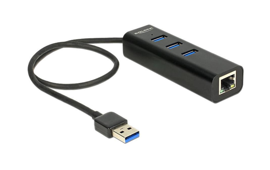 DeLOCK USB-Hub – USB 3.0, 3× USB-A, GbE, für Windows/Mac/Linux