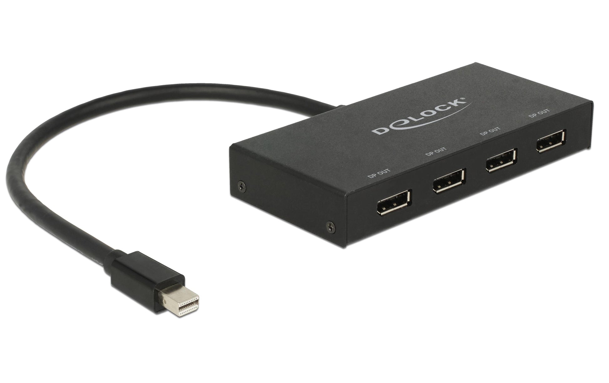 DeLOCK 87693 – Mini DisplayPort Splitter – 4× DisplayPort Ausgänge, 4K UHD – für Mini DisplayPort – Schwarz