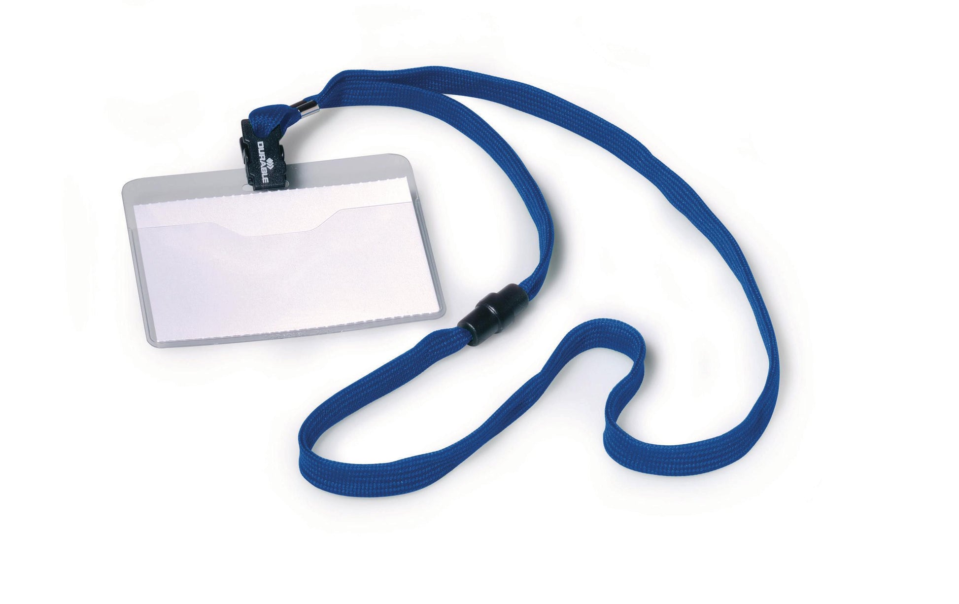 Durable Namensschild – 90×60 mm – Textilband, blau, transparent, quer – Pack à 10