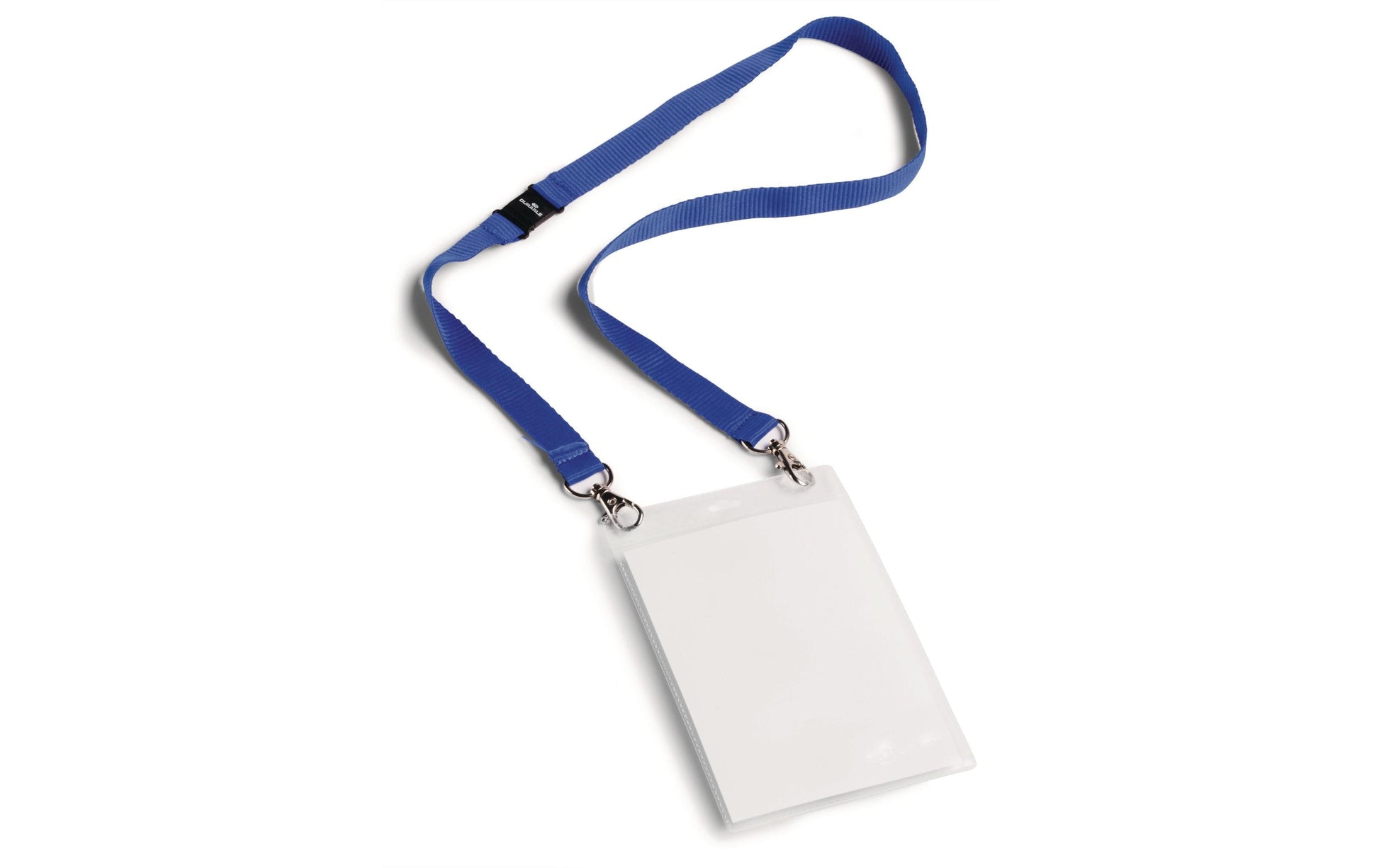 Durable Duo Namensschild – A6, Textilband mit 2 Karabinerhaken, Kunststoff, mit Visitenkartentasche – 10 Stk