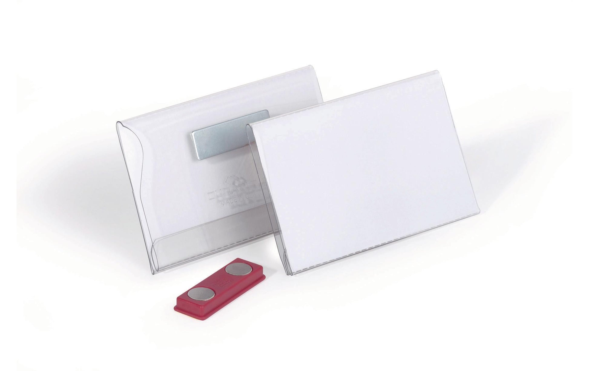 Durable Namensschild – 90 × 54 mm, Kunststoff, Doppelmagnet, transparent – 25 Stk