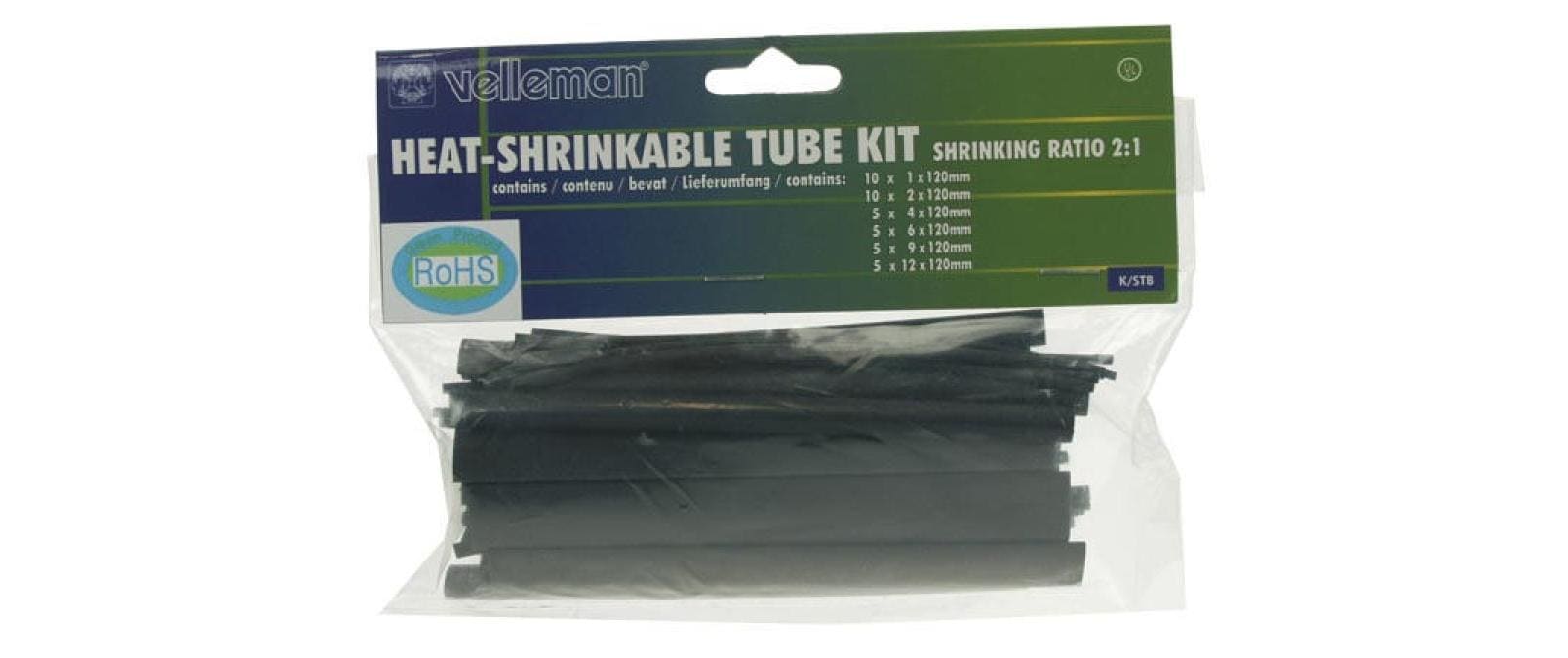 Velleman Schrumpfschlauch-Set, 40 Stk., Ø 4 mm, 12 cm – schwarz