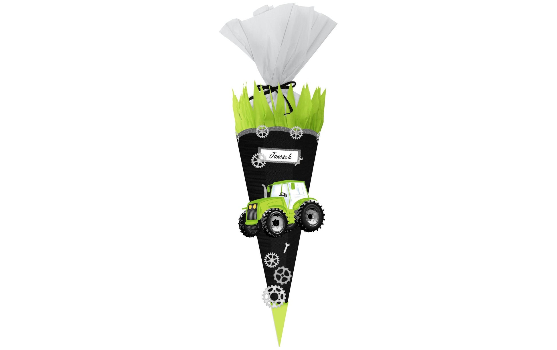 Ursus Schultüten-Bastelset – Traktor – 68 × Ø 20 cm, 6-eckig, Papier, Grün, Klebeband