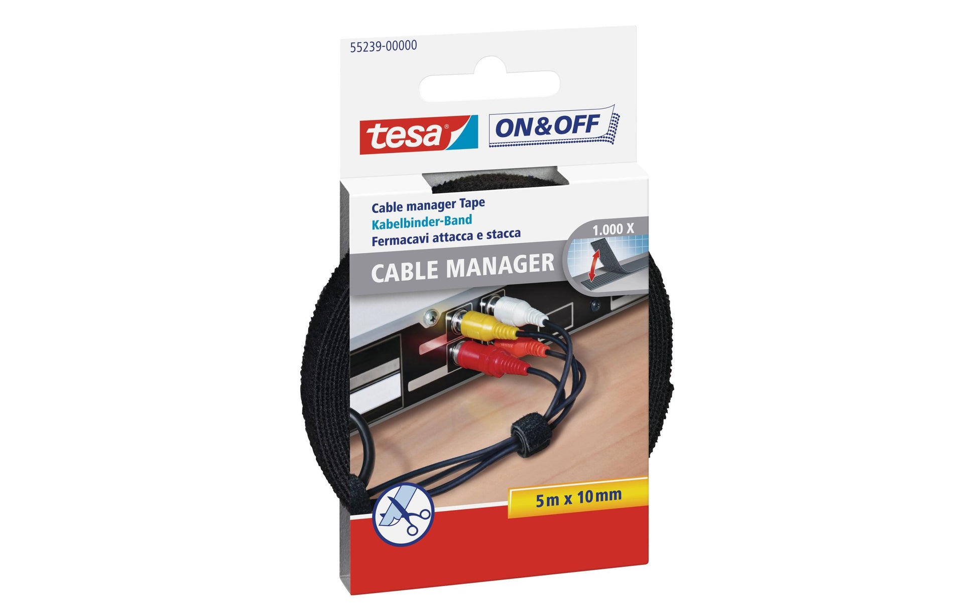 TESA Klett-Kabelbinder – 10 mm × 5 m – Schwarz – Zuschneidbar, Wiederverwendbar