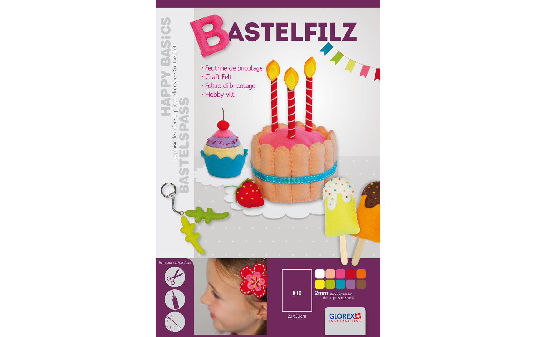 GLOREX Bastelfilz, Mehrfarbig, 20 × 30 cm, 2 mm, 10 Bogen