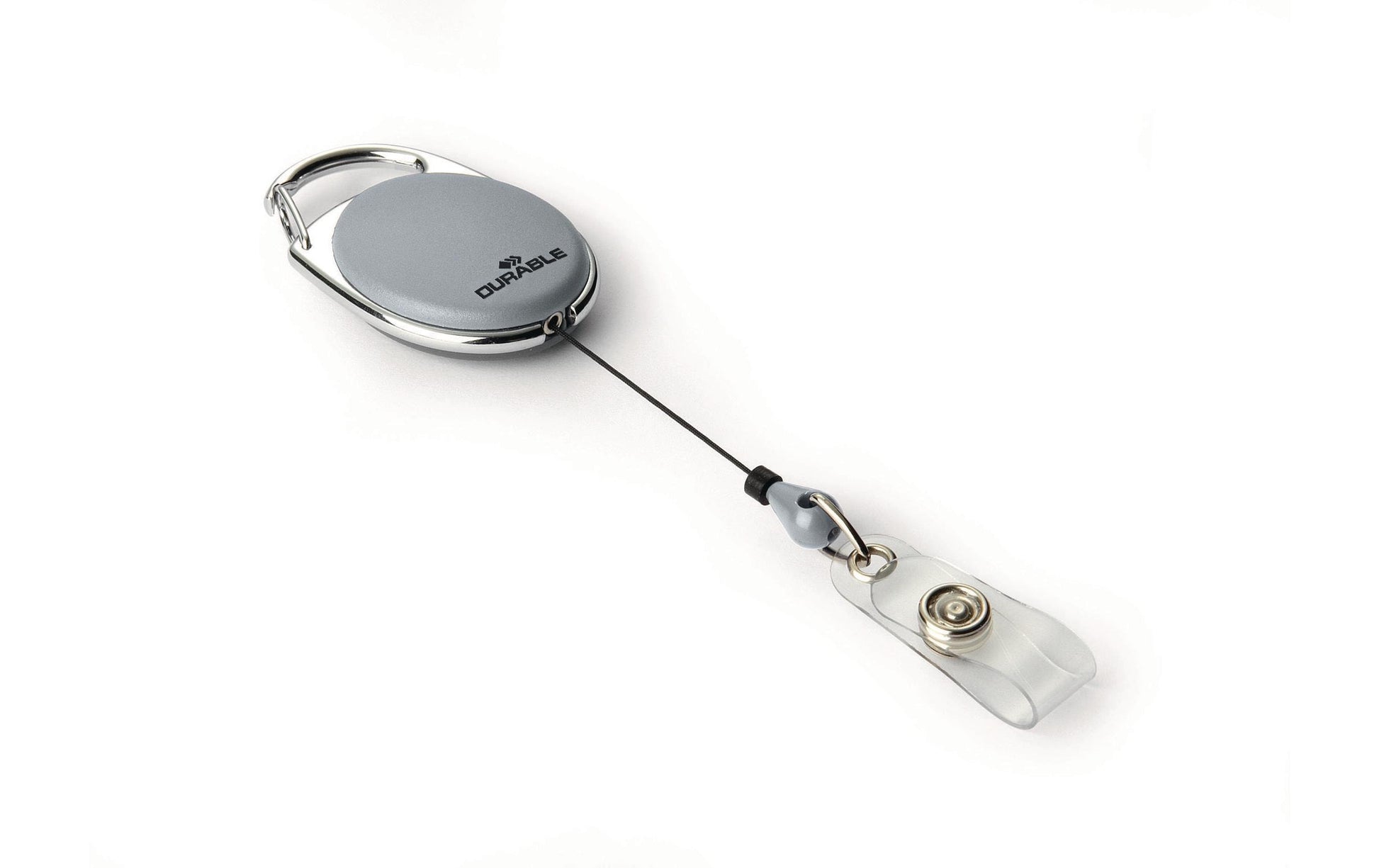 Durable Ausweishalter – Bandlänge 80 cm, Grau, Metall, Jojo-Mechanismus – 10 Stk